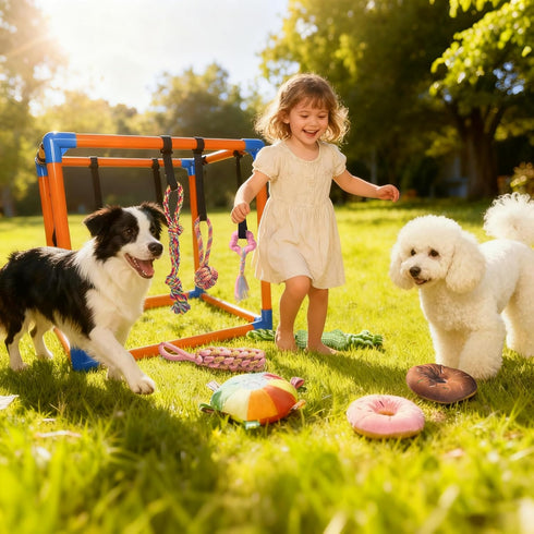 BASTIPETA 8 Puppy Play Gym with Hanging Toys Removable Dog Enrichment Playground, Indoor Jungle Gym & Activity Center