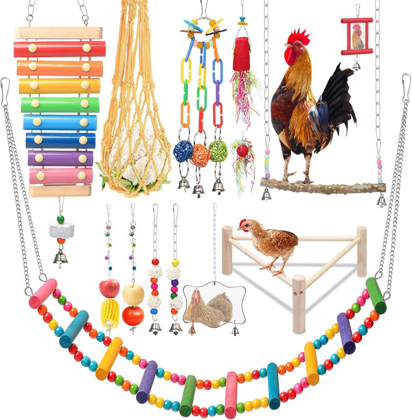 14PCS Chicken Toys for Coop Accessories - Longer Chain Chicken Swing, Chicken