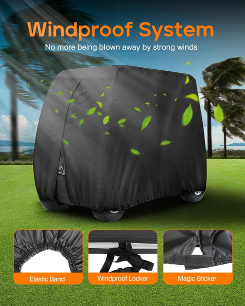 Golf Cart Cover for 4 Passenger, Heavy Duty 420D Waterproof Covers, Extended Roof Compatible with EZ GO Club Car