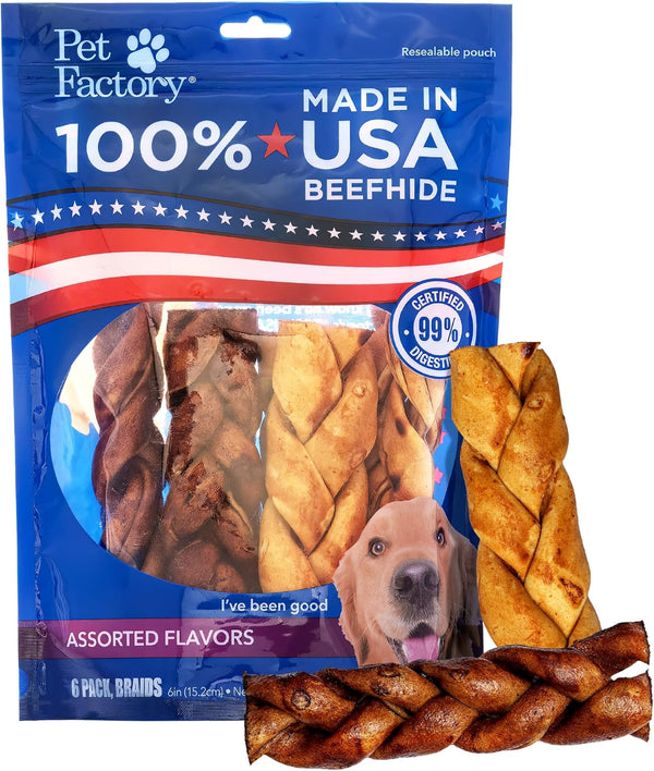 Pet Factory 100% USA Made Natural Beefhide Dog Chew Sticks - 6in