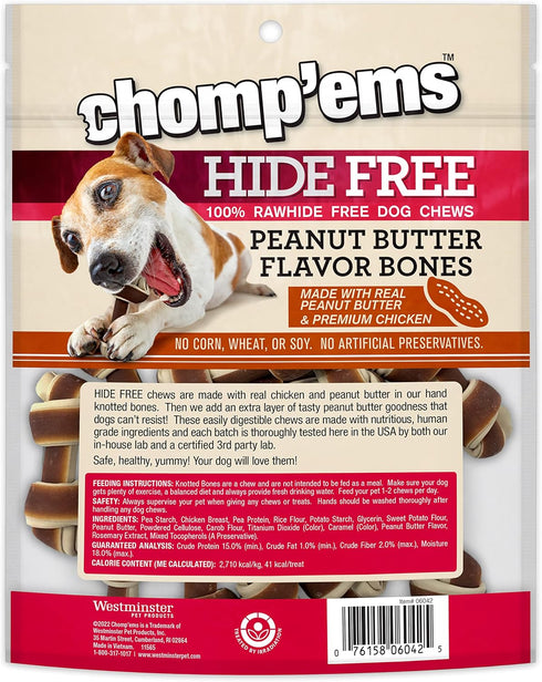 CHOMP 'EMS Chicken & Peanut Butter Hide Free Dog Chews - Rawhide Free Dog Treats - No Hide Alternative Chew Treat for All Life Stages, Bones, 2", 20 Count — Satisfies Chewing Instincts