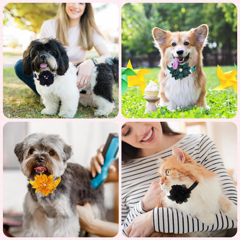 Reginary 100 Pcs Bulk Dog Collar Flowers, Adjustable Nylon Multi Color Floral Collars for Small Pets