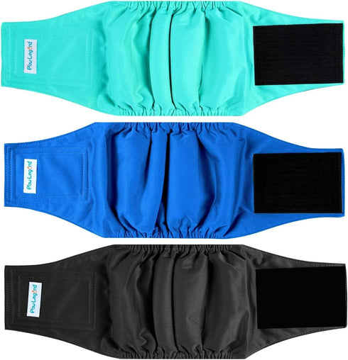 Paw Legend Washable Dog Belly Band Wrap Diapers for Male Dog, High Absorbing, 3 Pack, Blue, Aqua, Black, XS