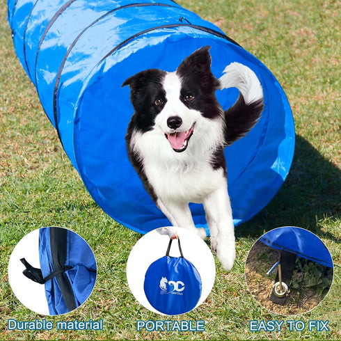 10FT Blue Dog Agility Tunnel - Training Equipment with Carry Bag
