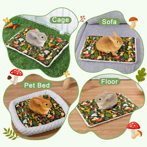 2Pcs Glittme Bunny Bed Rabbit Bed for Indoor Cage Soft Guinea Pig Bed Fleece Mat Pad Warm Small Animal Bedding