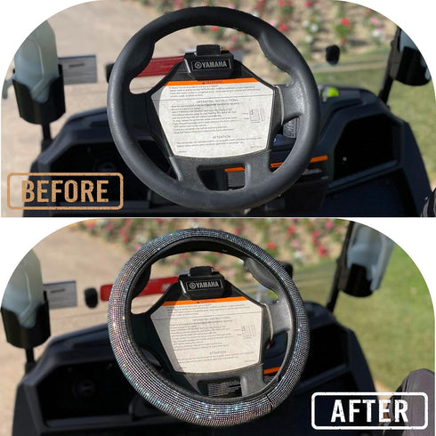 Universal Colorful Bling Crystal Diamond Rhinestones Golf Cart Steering Wheel Cover, Anti Slip Easy to Install (Red