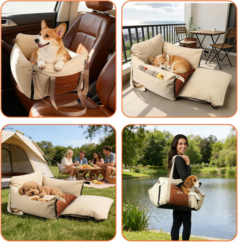 Felixora 25lbs Dog Car Seats for Small Dogs, Waterproof Puppy Car Seat with Side Handles and Large Pockets, Clip-On