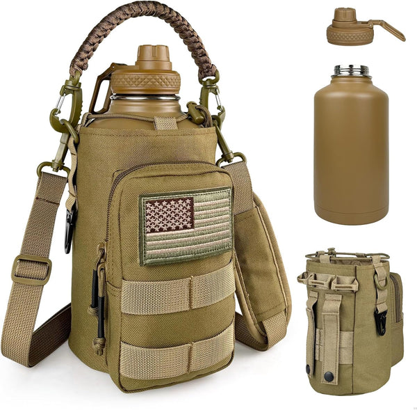 DEFUNX Half Gallon Water Bottle Insulated with Sleeve - Tactical 64 oz