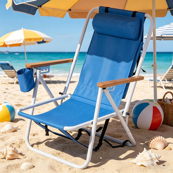 NAICKUC Folding Beach Chair, Backpack Beach Chairs 4-Position for Adults, Large Storage Pocket