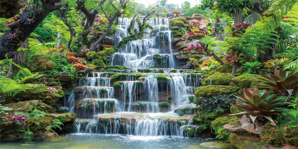 AWERT 30x18 inches Waterfall Aquarium Background, Forest Park Green Tropical Plants Vinyl