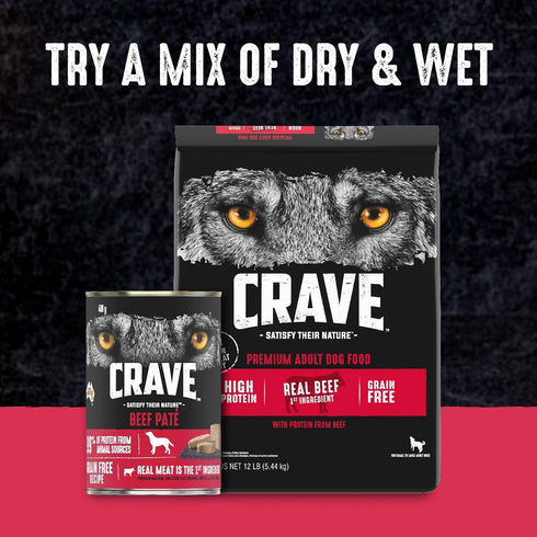 CRAVE Grain Free High Protein Adult Dry Dog Food, Beef, 12 lb. Bag