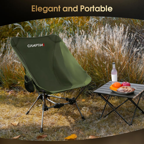 Camptime Backpacking 330Lbs, Portable Camping Chair, Lightweight Compact Chair with Side Pocket, Wide Seat Folding