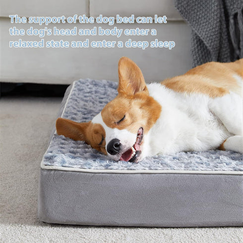 WNPETHOME Orthopedic X Large Dog Bed - Soft Rose Plush Waterproof Crate Bed with Removable Cover, Grey (42 x 30 x 4