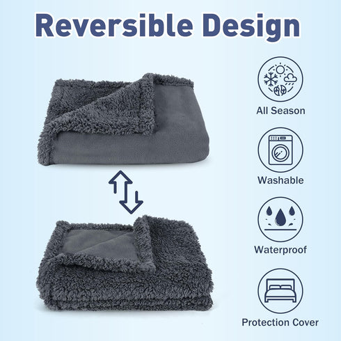 Kritter Planet Waterproof Blanket for Dogs, Pee Proof Sherpa Fleece Reversible Cover for Couch or Bed