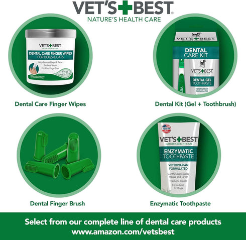 Vet's Best Dental Care Finger Wipes, 50 Count, Reduces Plaque & Freshens Breath for Dogs & Cats