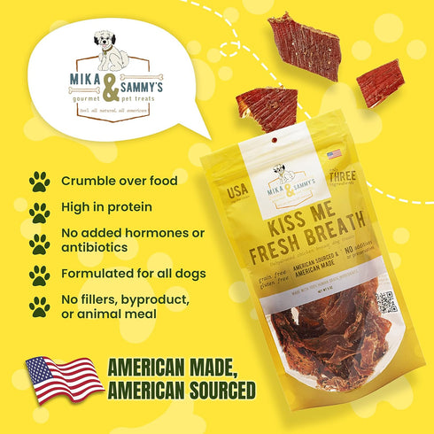 Mika & Sammy's Gourmet Chicken Jerky Dog Treats Made in USA, Kiss Me Fresh Breath, 5oz Bag