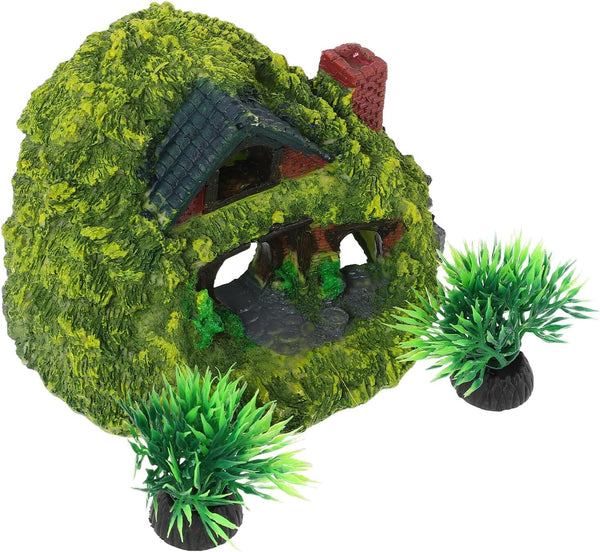 HOMSFOU Aquarium Decoration Fantasy Cottage Fish Hideout Resin Double-Layer Small Cave Ornament