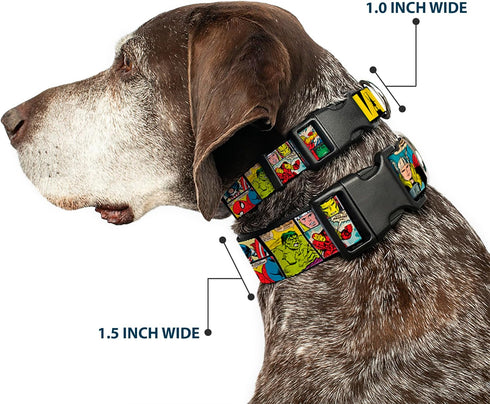 Dog Collar Plastic Clip Marvel Retro Comic Panels, Black Yellow, 6 to 9" Wide