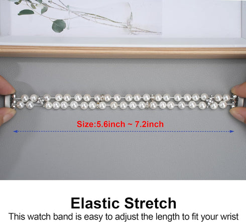 Wongeto Compatible with Fitbit Luxe Bands, Fashion Handmade Elastic Stretch Pearl Bracelet Replacement Strap for Women