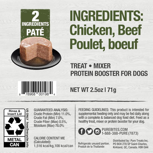 PureBites Chicken & Beef Pates for Dogs, only 2 Ingredients, case of 12