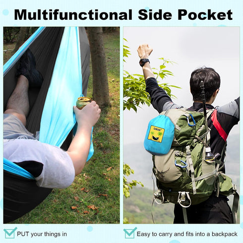 SZHLUX Camping Hammock, Double & Single Portable Hammocks with 2 Tree Straps for Hiking, Backpacking, Outdoor, Beach,