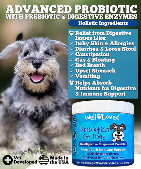 Well Loved Probiotics for Dogs, Dog Probiotics, Made in USA, Vet Developed for Gut Health, Yeast Balance, Itchy Skin