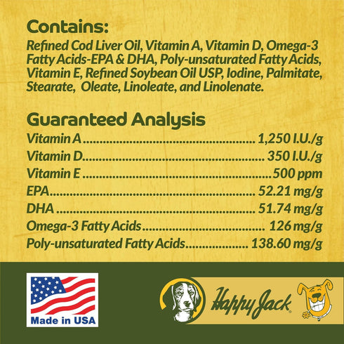 Happy Jack Cod Liver Fish Oil for Dogs, 16 oz, Supplement for Skin and Coat Health