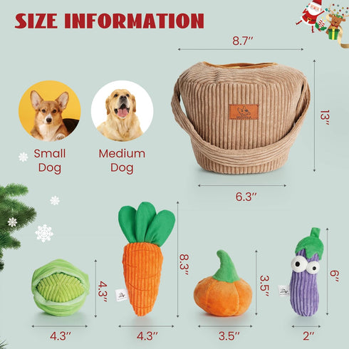 Pack- Nocciola Squeaky Fruits Veggies Stuffed Dog Toys Hide Seek Grocery Basket Crinkle Plush Puppy Toys to Keep Busy