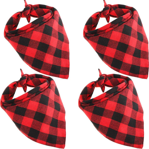 Bememo 4 Pack Christmas Dog Bandanas, Classic Buffalo Plaid Pet Bandana Scarfs for Small Medium Large Pets