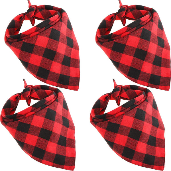 Bememo 4 Pack Christmas Dog Bandanas, Classic Buffalo Plaid Pet Bandana Scarfs for Small Medium Large Pets