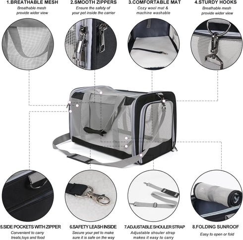TIYOLAT 20 Lbs, 2 4 Pet Carrier for Large Cats of Collapsible Carrier Bag for Big Cat or Kittens,Soft Sided Puppy