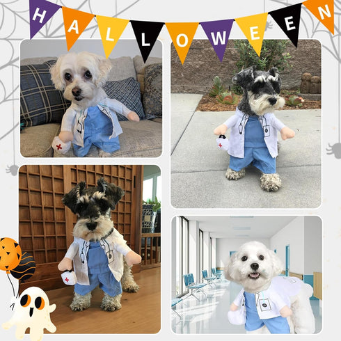 Dog Halloween Costume, Cat Doctor Uniform by DELIFUR, Funny Pet Costume, White, Size L