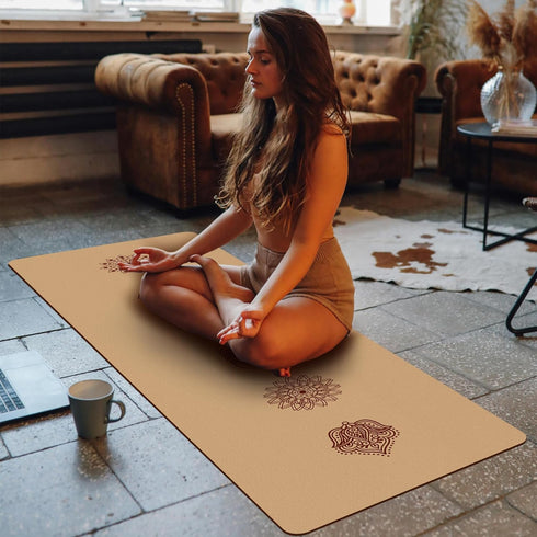 Premium Cork Yoga Mat - Non Slip Thick Exercise & Fitness Mat for Yoga, Pilates, Home Workouts (72" x 24" x 5mm)