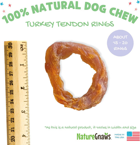 Nature Gnaws USA Turkey Tendon Rings for Dogs, 8oz - Premium Natural Grain Free Chew Treats for All Breeds