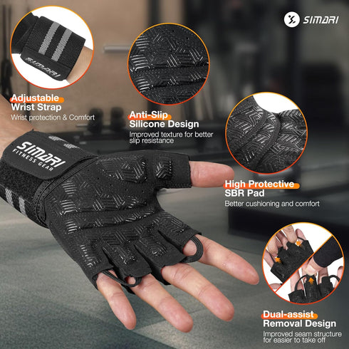 SIMARI Workout Gym Gloves for Men Women, Weight Lifting Gloves with Wrist Wrap Support, SBR Pad Grip for Full Palm