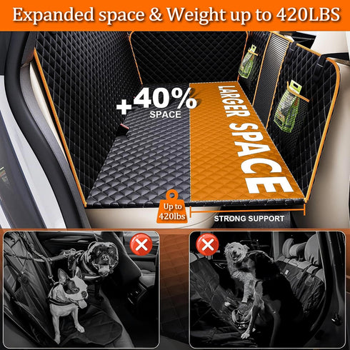 420lbs, Hammock Back Seat Extender for Dogs - Large Space, Waterproof Hard-Bottom Dog Car Seat Cover for Back Seat