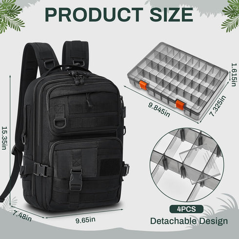 Fishing Tackle Backpack with Rod Holders and 4 Tackle Boxes, Water Resistant Storage Bag for Men