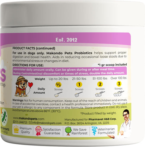 Probiotics for Dogs & Puppies, Extra Strength 9 Species, 5 Billion CFU per Scoop, Digestive Enzymes, Powder Probiotic