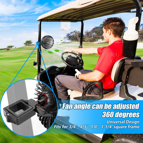 Roykaw Portable USB Powered Golf Cart Fan - Compatible with EZGO Club Car Yamaha Models, 3 Speed & 360° Rotation
