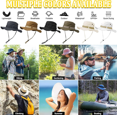 Wide Brim Breathable Fishing Hat, UV Protection Boonie Hat for Safari Hiking Beach Summer Cap