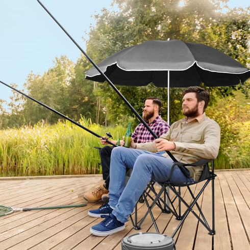Volowoo Double Camping Chair,Double Folding Beach Chairs, Camping Chair W/Umbrella Mini Table Beverage Holder Carrying
