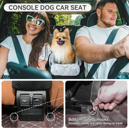 9 lbs PETSFIT Center Console Dog Car Seat, Portable Pet Car Seat with Safe Protective Hooks, Luxury Dog Car Seats