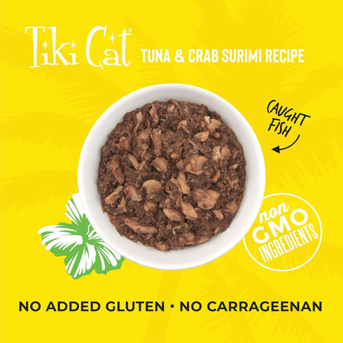 Tiki Cat Grill, Tuna & Crab Surimi, High-Protein Wet Whole Foods Cat Food, 6 oz. Cans (Case of 8)