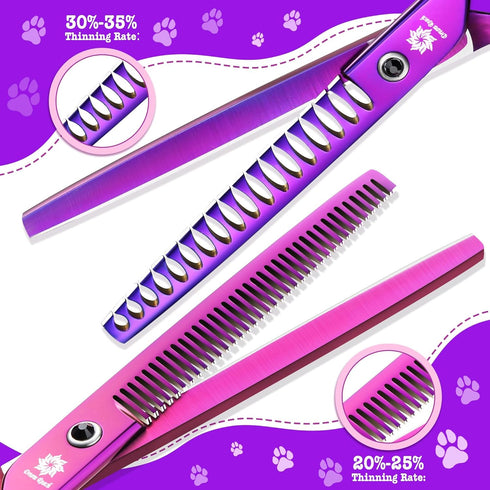 7" 6 1 Set Dream Reach Dog Grooming Scissors - Professional in Pet Scissors Sharp and Durable Shears Thinning, Chunker