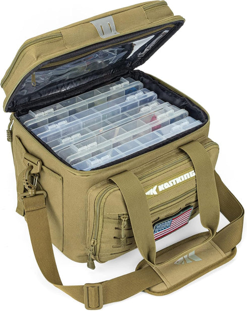 KastKing Karryall Fishing Tackle Bags - Medium Khaki, Water Resistant for Saltwater or Freshwater Fishing Gear Storage