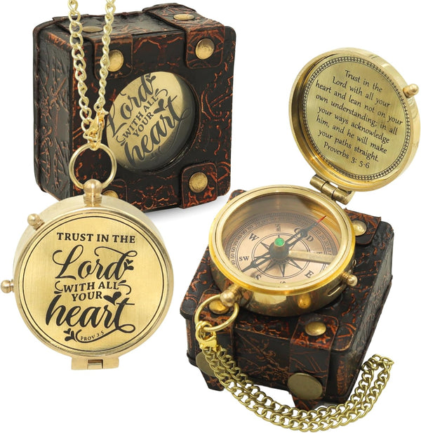 Handmade Brass Antique Compass with Leather Case Vintage Finish Functional Pocket Navigation