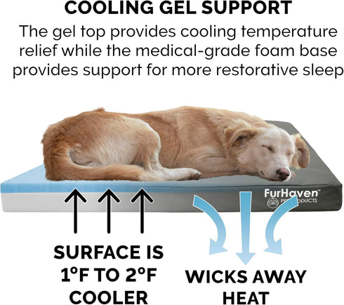 Furhaven Water-Resistant Cooling Gel Dog Bed for Medium/Small Dogs, Removable Washable Cover, Indoor/Outdoor Oxford