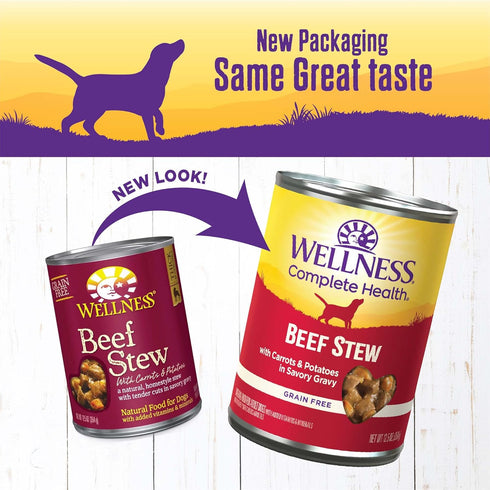 12.5 oz, Pack 12 Wellness Complete Health Stew Adult Canned Wet Dog Food, Grain Free, Natural, Beef Recipe, of Cans