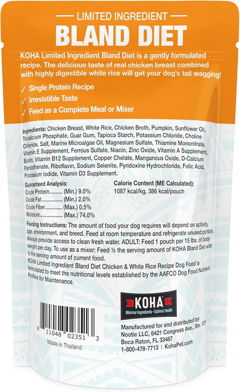 KOHA Limited Ingredient Chicken and White Rice Recipe, Sensitive Stomach Wet Dog Food, Gentle Formula, Pack of 6
