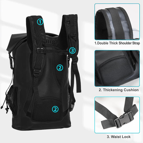 UPWELL 30L Waterproof Dry Bag Backpack for Boating, Hiking, Camping, Kayaking, Swimming, Floating, Submersible